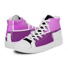 Purple & White Squares Women’s High Top Canvas Sneakers