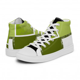 Green & White Squares Men’s High Top Canvas Sneakers