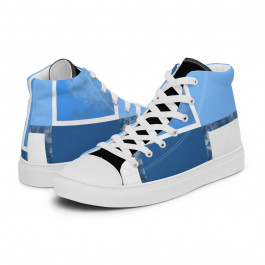 Abstract Blue & White Squares Men’s High Top Canvas Sneakers