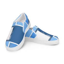 Abstract Blue & White Squares Women’s Slip-on Canvas Sneakers