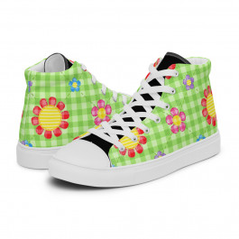 Abstract Quilted Sunflower Women’s High Top Sneakers