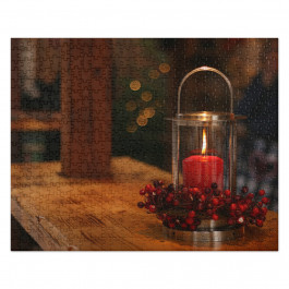 A Red Lit Christmas Candle Jigsaw Puzzle