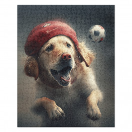 A Dog In A Red Hat Playing Soccer Jigsaw puzzle