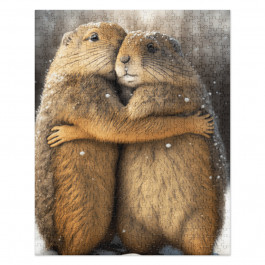 Cartoon Rodents Hugging In The Snow Surreal Jigsaw puzzle